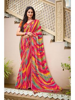 Laxmipati Sarees - Multi-Color Chiffon Printed Sequined Border Saree with Unstitched Blouse