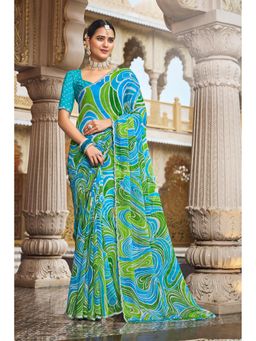 Laxmipati Sarees - Multi Chiffon Printed- Lace Border Saree with Unstitched Blouse