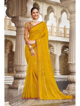Laxmipati Sarees - Yellow Chiffon Printed- Gotta Work Saree with Unstitched Blouse