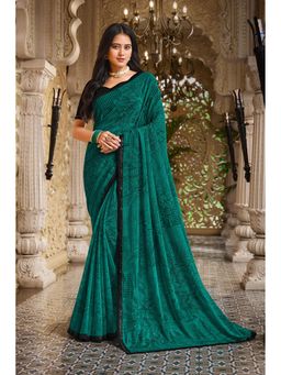Laxmipati Sarees - Green Chiffon Printed- Sequined Border Saree with Unstitched Blouse