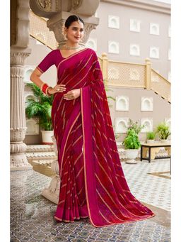 Laxmipati Sarees - Multi-Color Georgette Printed Lace Border Saree with Unstitched Blouse
