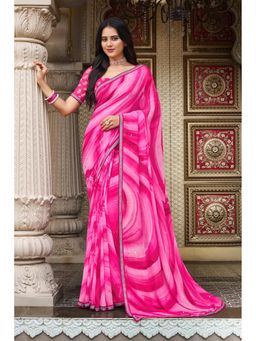 Laxmipati Sarees - Georgette Pink Printed Lace Border Saree with Unstitched Blouse