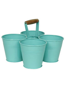 Living With Elan - Four Bucket Desk Organizer Pen Holder Flower Pot (Aqua)