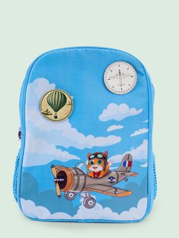 Filli & Me - Blue Polyester Printed Flies a Plane School Backpack