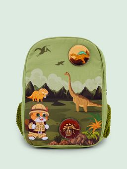 Filli & Me - Green Polyester Printed Meets Dinosaurs School Backpack