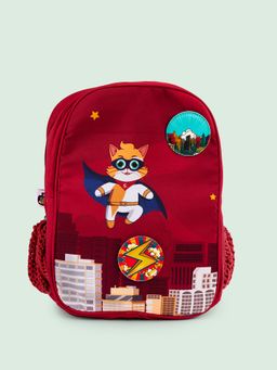 Filli & Me - Red Polyester Printed Saves the World School Backpack