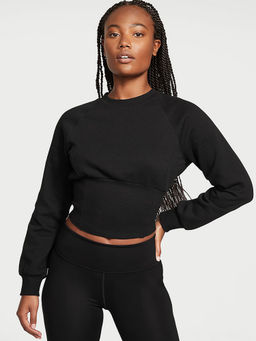 Victoria's Secret - Women Black Cotton Fleece Corset Crew Neck Sweatshirt