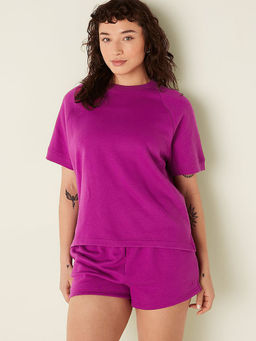 Victoria's Secret - Women Purple Everyday Fleece Half-Sleeve Crew Neck Sweatshirt