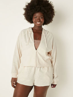 Victoria's Secret - Women Beige Summer Lounge Cotton Zip-Up Hoodie