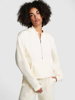 Victoria's Secret - Women Beige Premium Fleece Half-Zip Sweatshirt