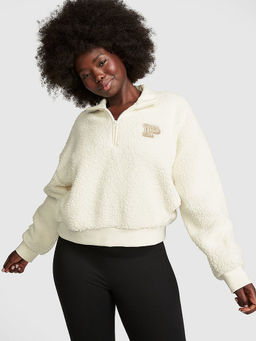 Victoria's Secret - Women Beige Cozy Fleece Half-Zip Pullover Sweatshirt