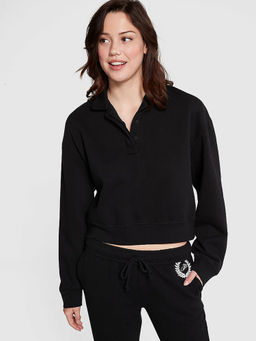 Victoria's Secret - Women Black Ivy Fleece Polo Sweatshirt