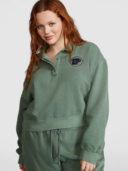 Victoria's Secret - Women Green Ivy Fleece Polo Sweatshirt