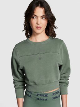 Victoria's Secret - Women Green Ivy Fleece Yoke Seam Crew Sweatshirt