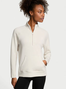 Victoria's Secret - Women Beige Vsx Featherweight Knit Half-Zip Long-Sleeve Top