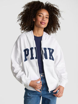 Victoria's Secret - Women White Ivy Fleece Campus Full-Zip Hoodie