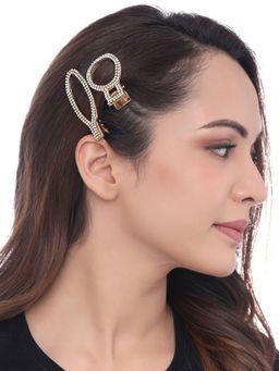 Yellow Chimes - 2 Pcs Crystal Gold Plated Alligator Hair Clips