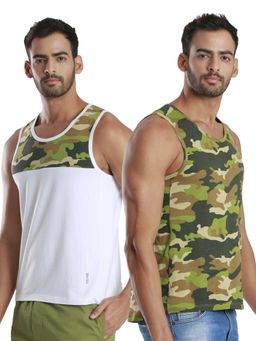 FREECULTR - Men Camouflage Printed Anti Microbial, Anti Odor Innerwear Vests (Pack of 2)