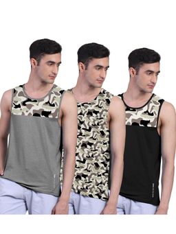 FREECULTR - Men Camouflage Bamboo Innerwear Gym Vests (Pack of 3)