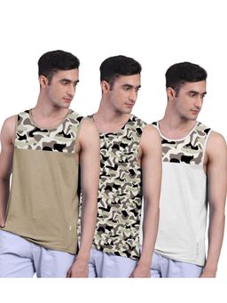 FREECULTR - Men Camouflage Cotton Anti Odor, Super Soft & Comfort Fit Vest (Pack of 3)