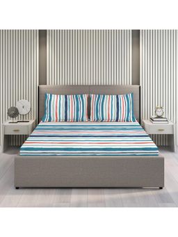 Layers - Argos 225 CVC Cotton Blend Blue Stripes King Bedsheet with 2 Pillow Covers
