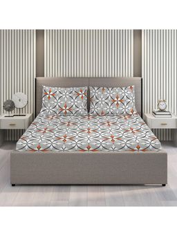 Layers - Argos 225 CVC Cotton Blend Grey Geometrical Print King Bedsheet with 2 Pillow Covers