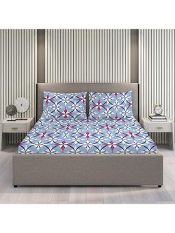 Layers - Argos 225 CVC Cotton Blend Blue Geometrical Print King Bedsheet with 2 Pillow Covers