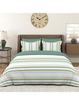 Layers - Durathreads 225 CVC Cotton Blend Stripes Pattern Bedsheet with 2 Pillow Covers (King)