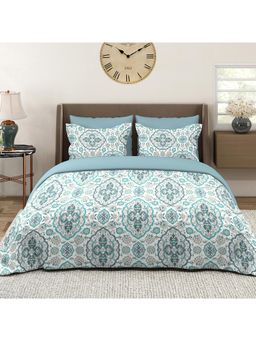 Layers - Glory 100% Cotton 144 TC Blue Ethnic Print Double Bedsheet with 2 Pillow Covers