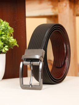 Teakwood - Men's Texture Finish Black & Brown Leather Reversible Belt