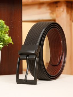 Teakwood - Men's Texture Finish Black & Brown Leather Reversible Belt