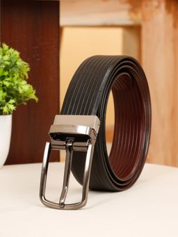 Teakwood - Men's Texture Finish Black & Brown Leather Reversible Belt