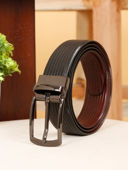 Teakwood - Men's Texture Finish Black & Brown Leather Reversible Belt