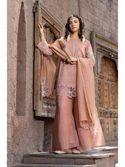 Autumnlane - Women Pink Embroidered Blended Kurta with Palazzo