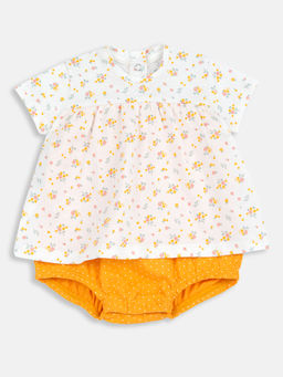 Chicco - Girls White and Yellow Printed Romper