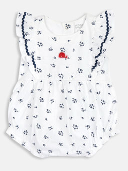 Chicco - Girls White and Blue Floral Printed Romper