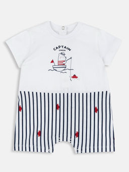 Chicco - Boys White and Blue Printed Romper