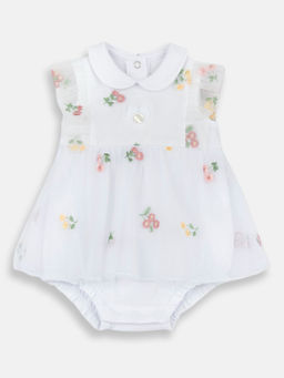 Chicco - Girls White Embroidered Romper