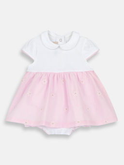 Chicco - Girls White and Pink Embroidered Romper