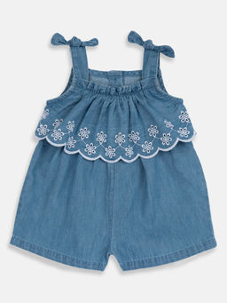 Chicco - Girls Light Blue Embroidered Romper