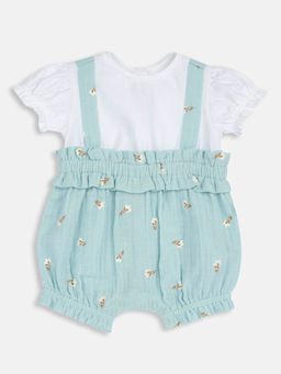 Chicco - Girls White and Sea Green Floral Romper