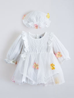 Hopscotch - Floral Applique Onesie with Hat