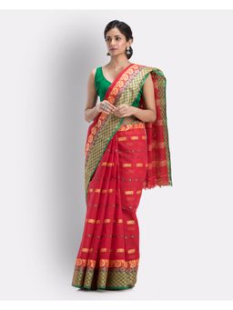 Angoshobha - Woven Tant Pure Cotton Saree -Red