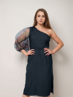 PRET PITAARA - Women Black Solid One Shoulder Dress