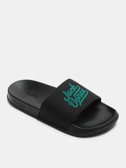 Jack & Jones - Men Textured Black Sliders