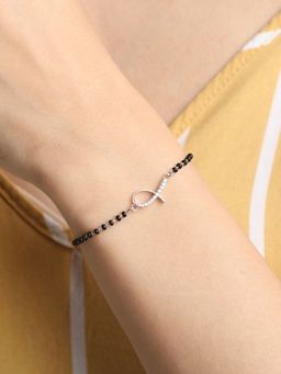 CLARA - 925 Silver Rhodium Plated Black Beads Lia Hand Mangalsutra Bracelet Gift For Wife