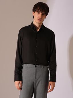 Selected - Black Lyocell Satin Relaxed Fit Shirt