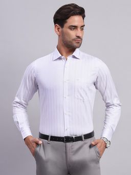 Monte Carlo - Mens Striped Light Purple Collared Neck Full Sleeve Shirt