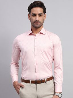 Monte Carlo - Mens Self Design Light Pink Collared Neck Full Sleeve Shirt