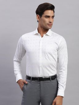 Monte Carlo - Mens Self Design White Collared Neck Full Sleeve Shirt